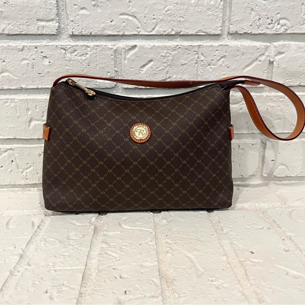 Rioni Signature Brown Top Zip Shoulder Bag Classic Handbag